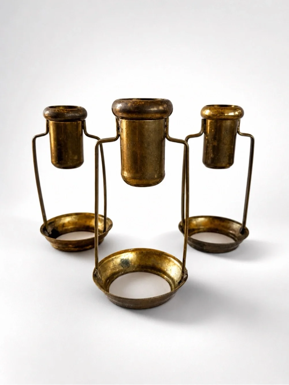 VINTAGE BRASS CANDLE-HOLDERS SWING HANDLE LANTERNS BOHO NAUTICAL MID-CENTURY EUC